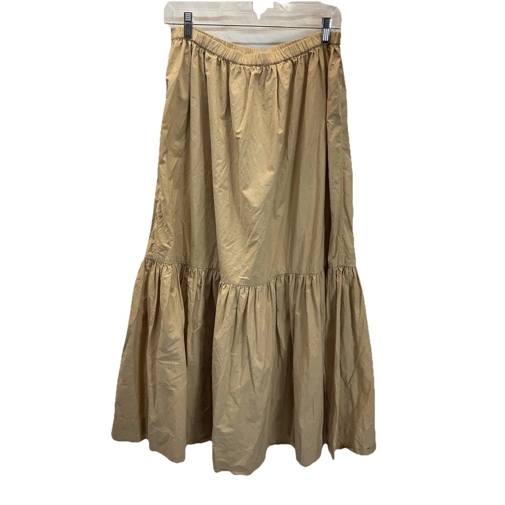 GANNI Taupe Tan Tiered Cotton Maxi Skirt Poplin Neutral Size 40